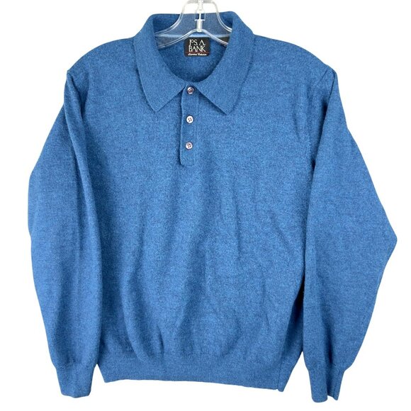 Jos. A. Bank Sweater Mens L Blue Merino Wool Pullover Signature Collection Colla - Picture 1 of 8